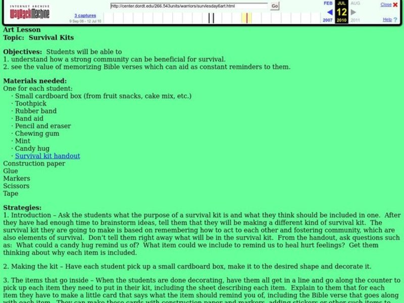 Survival Kit Lesson Plan