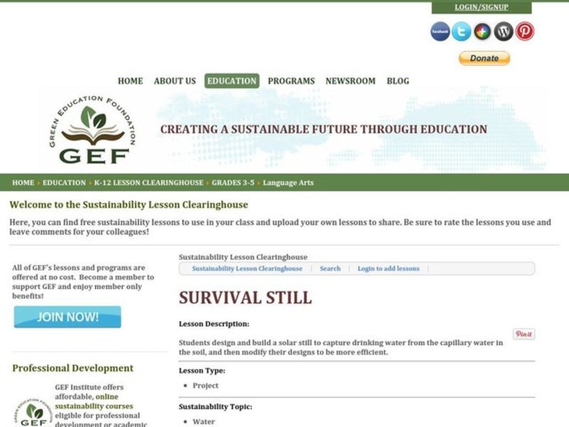 Survival Still Lesson Plan