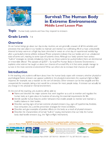 Survival: The Human Body in Extreme Environments Lesson Plan