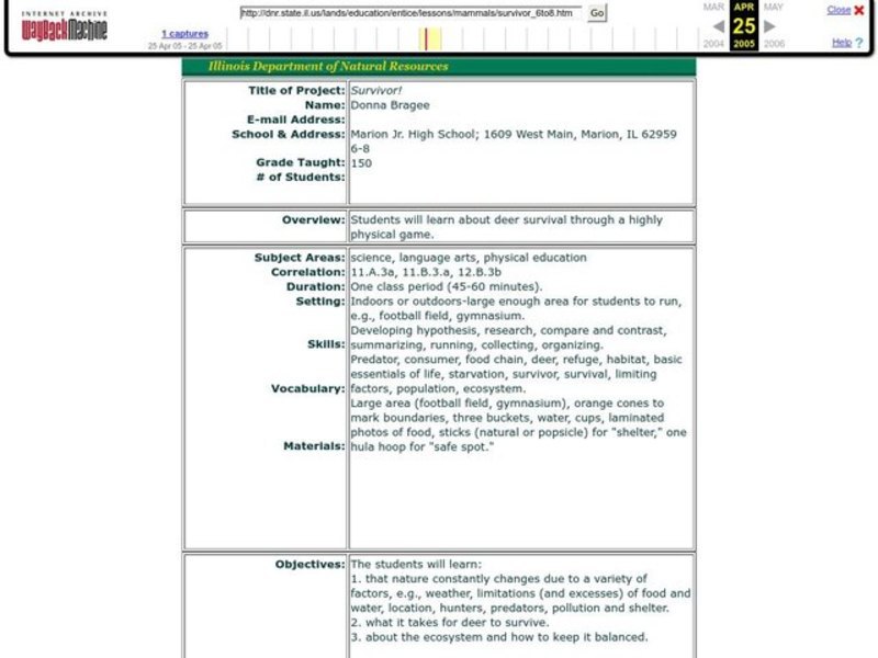 Survivor! Lesson Plan