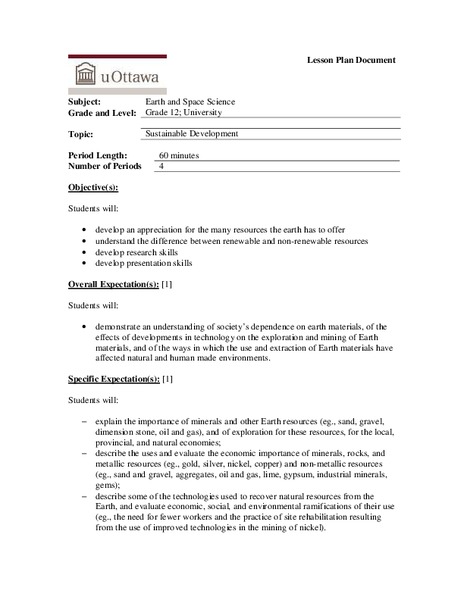 Sustainable Development Lesson Plan