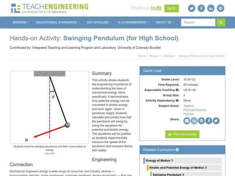 Swinging Pendulum Activity
