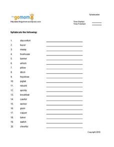 Syllabication Worksheet