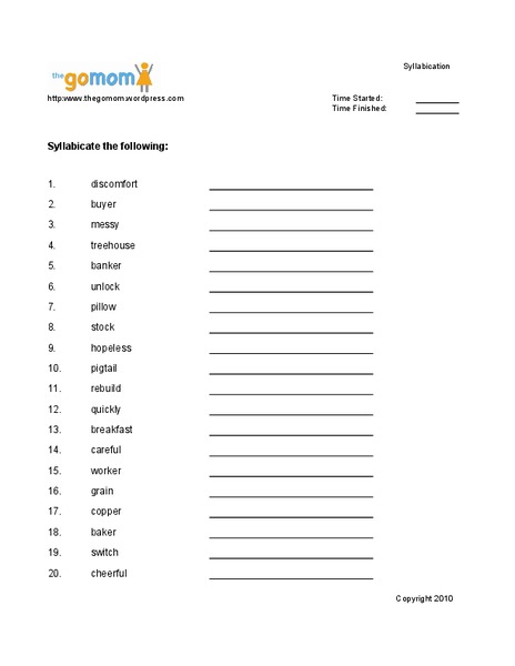 Syllabication Worksheet
