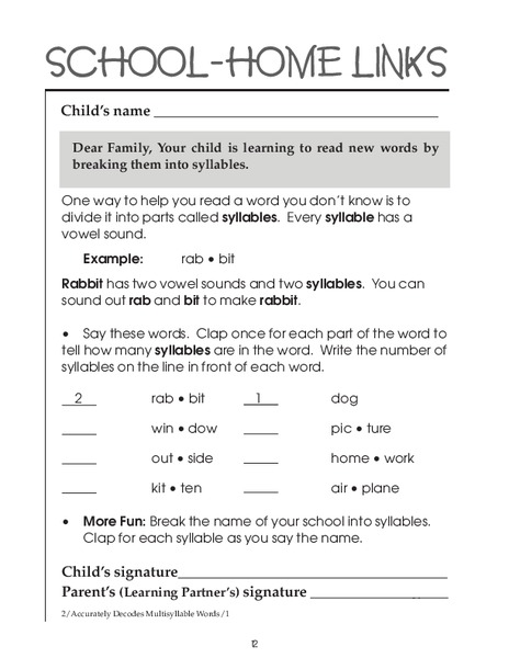 Syllables Worksheet