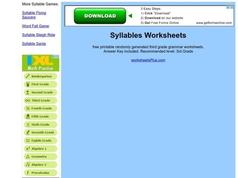 Syllables Worksheet