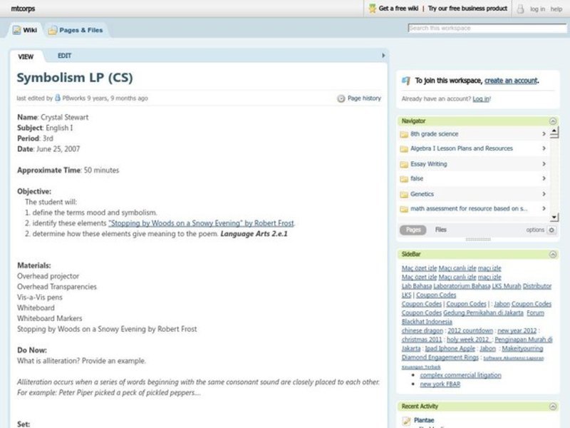 Symbolism Lesson Plan Lesson Plan