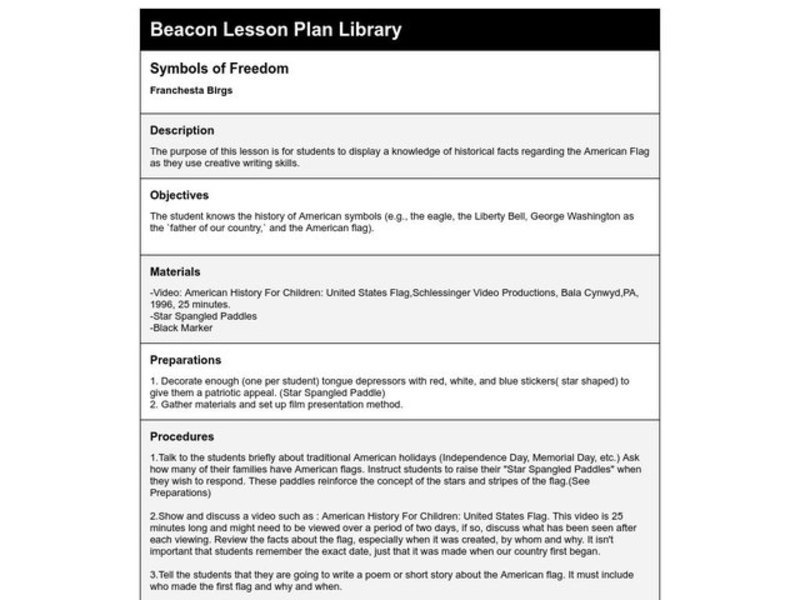Symbols of Freedom Lesson Plan