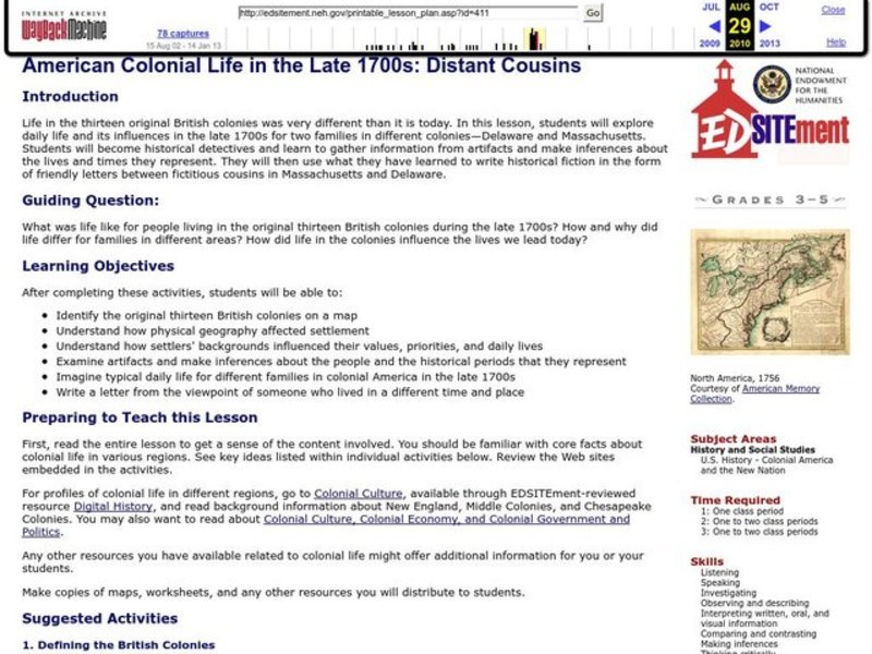 American Colonial Life in the Late 1700s: Distant Cousins Lesson Plan