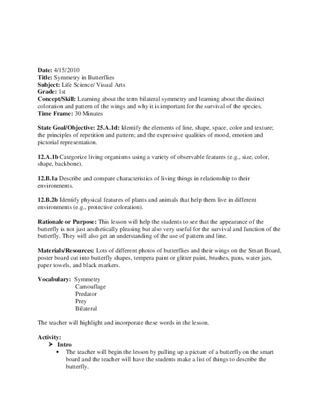 Symmetry in Butterflies Lesson Plan