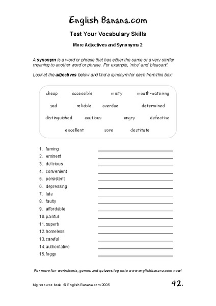 Synonyms Worksheet