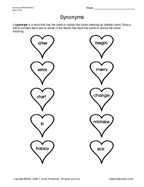 Synonyms Worksheet