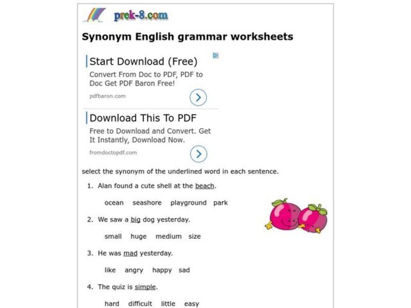 Synonyms Worksheet