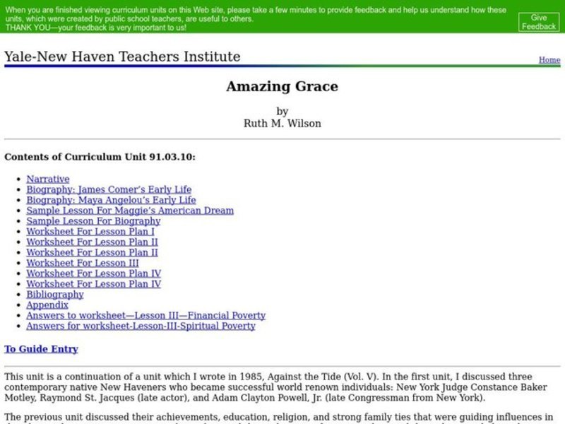 Amazing Grace Lesson Plan