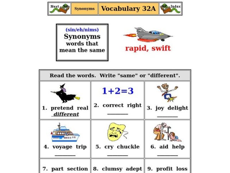 Synonyms Worksheet