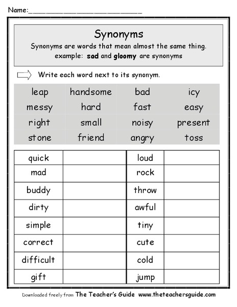 Synonyms Worksheet