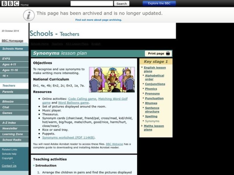 Synonyms Lesson Plan