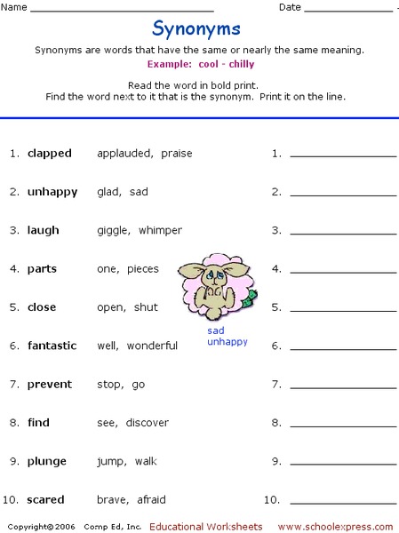 Synonyms 2 Worksheet