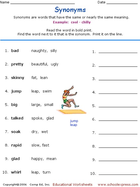 Synonyms 5 Worksheet