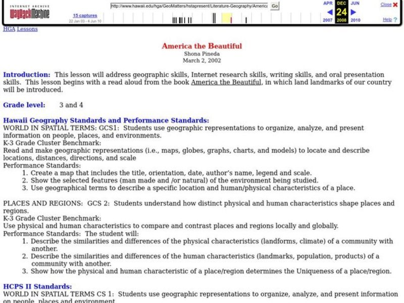 America the Beautiful Lesson Plan