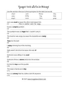 Synonyms: Words With Similar Meanings Worksheet