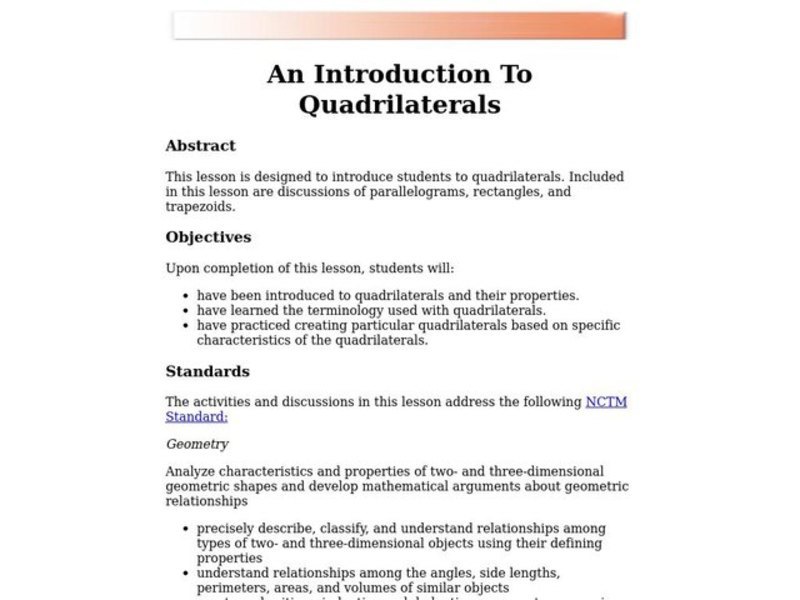 An Introduction to Quadrilaterals Lesson Plan