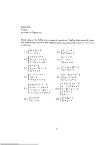 Systems of Equations Worksheet