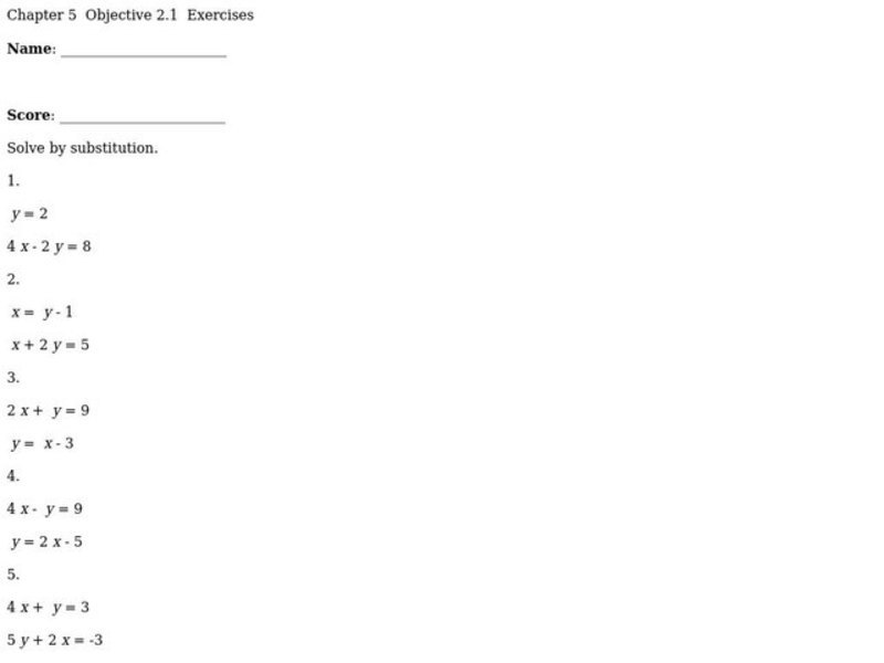 Systems of Equations Worksheet
