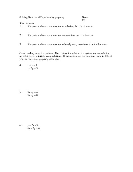 Systems of Equations Worksheet