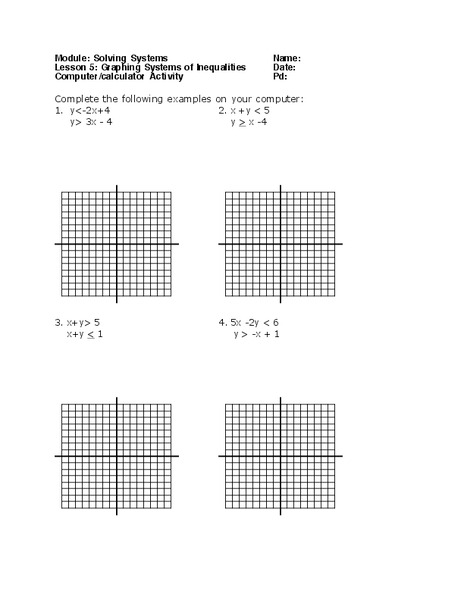 Systems of Inequalities Worksheet