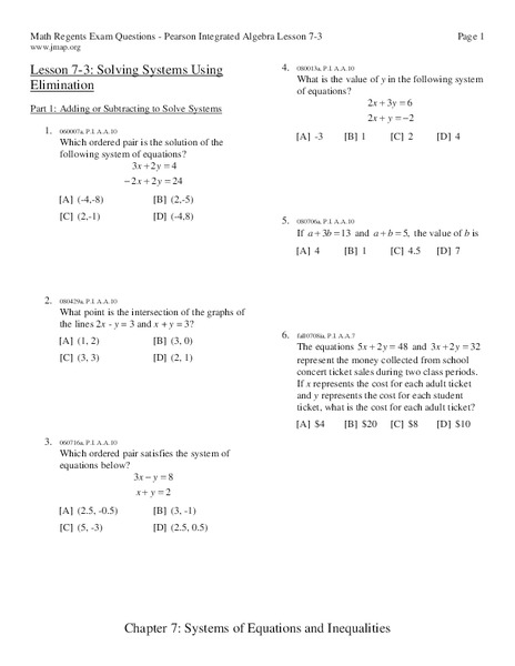 Systems of Linear Equations Worksheet