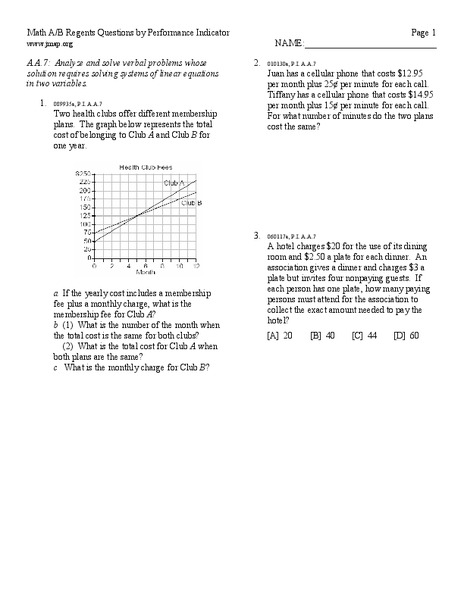 Systems of linear equations Worksheet