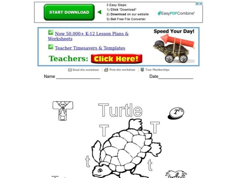 T Is For Turtle Worksheet