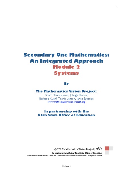 Module 2: Systems of Equations and Inequalities Unit Plan