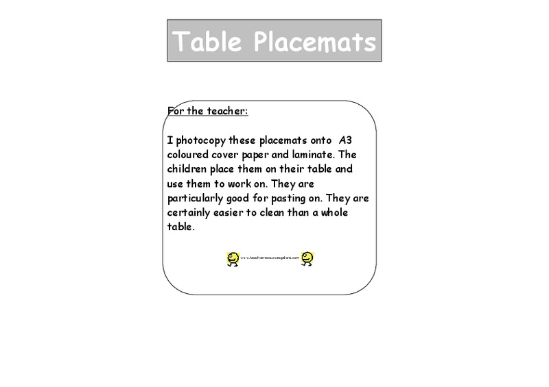 Table Placemats Lesson Plan