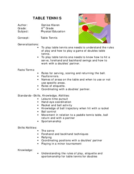 Table Tennis Lesson Plan