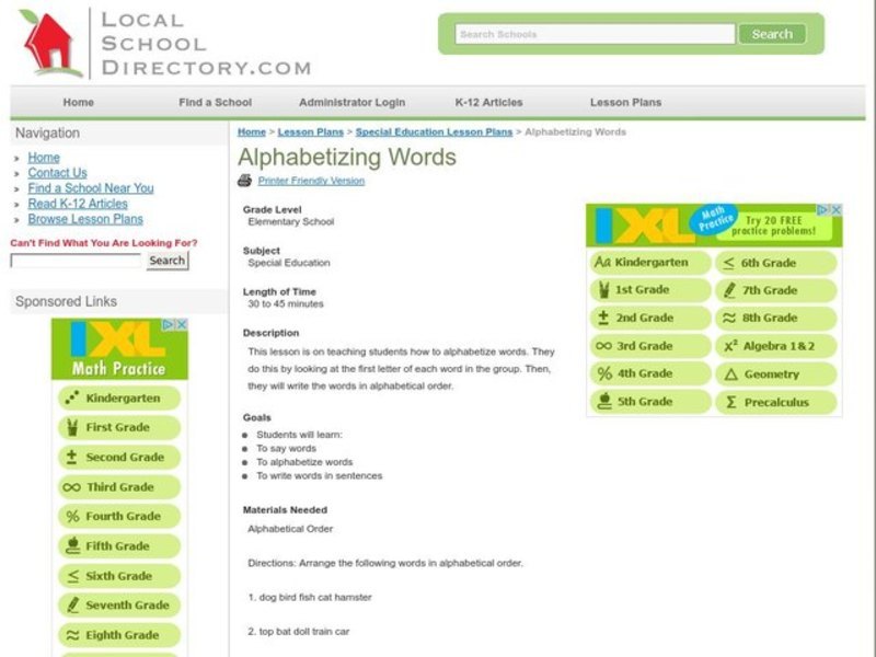 Alphabetizing Words Lesson Plan