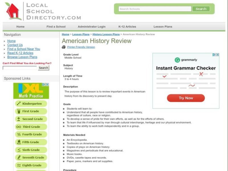 American History Review Lesson Plan