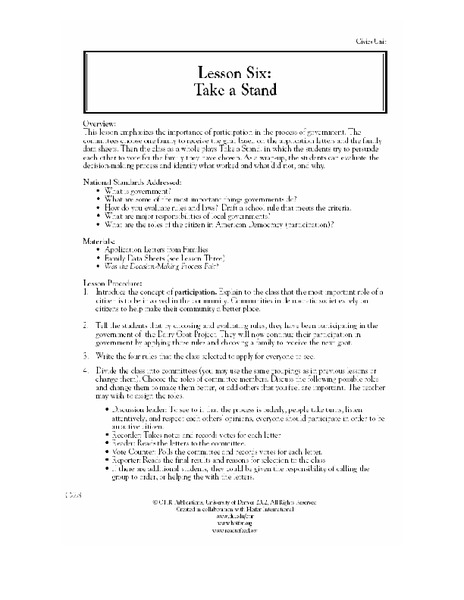Take a Stand Lesson Plan