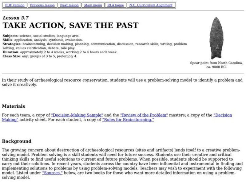 Take Action, Save the Past Lesson Plan