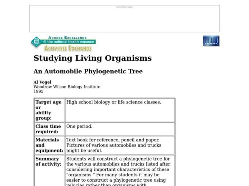 An Automobile Phylogenetic Tree Lesson Plan