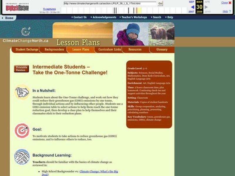 Take the One-Tonne Challenge! Lesson Plan