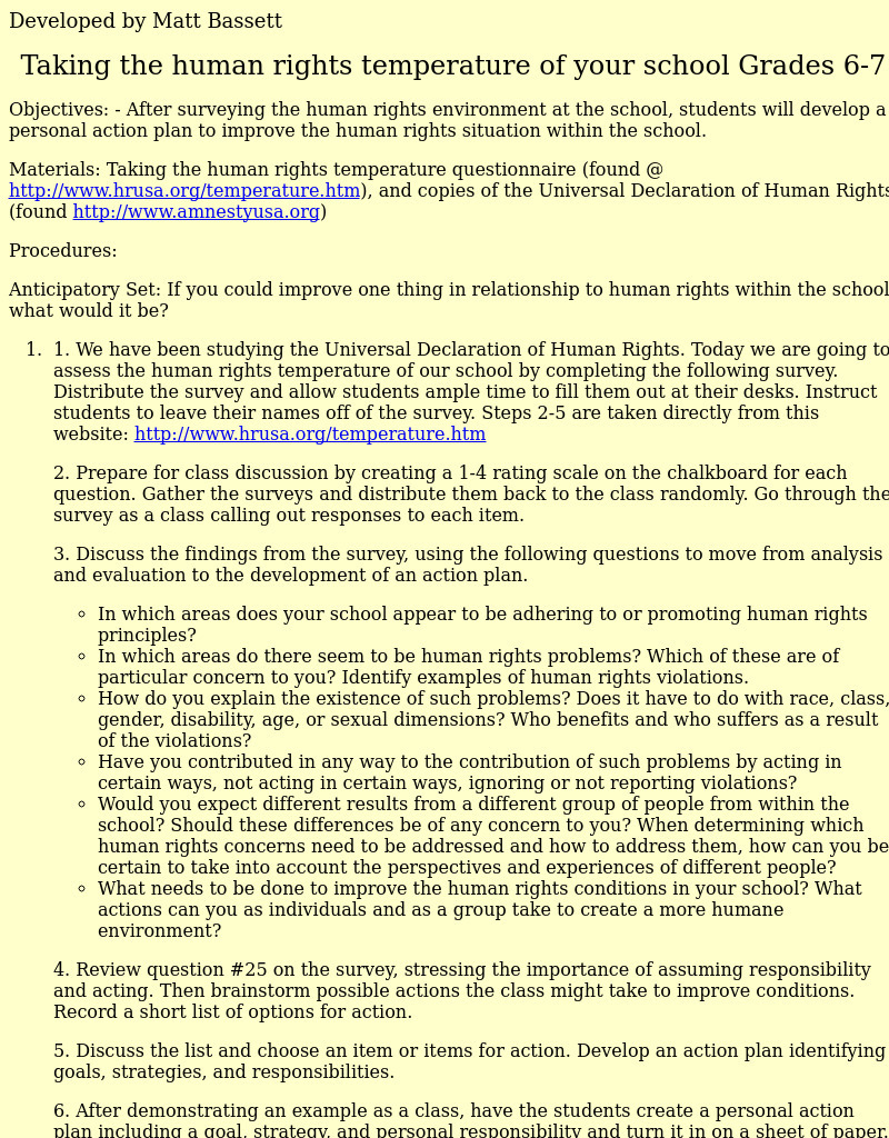 Taking the human rights temperature of your school Lesson Plan