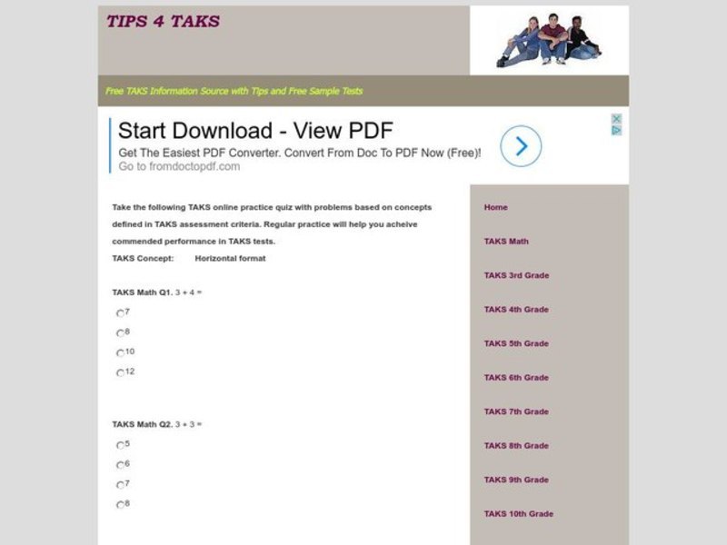 TAKS Math Quiz-Horizontal Addition Interactive