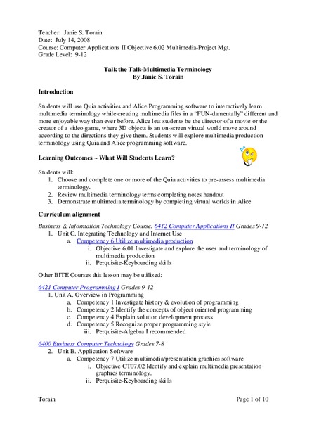 Talk the Talk Lesson Plan