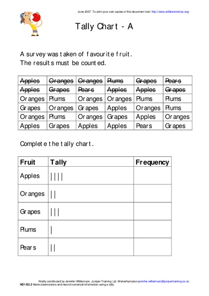 Tally Charts Worksheet