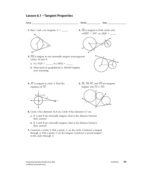 Tangent Properties Worksheet