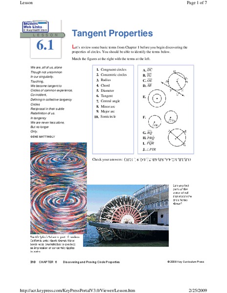 Tangent Properties Lesson Plan