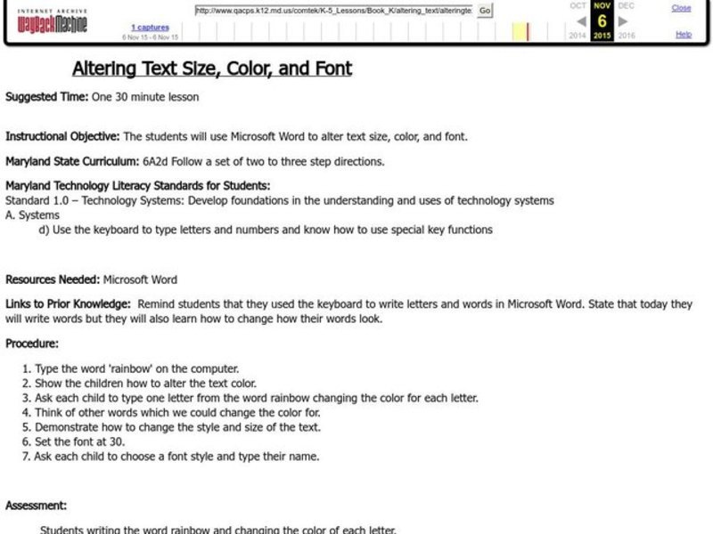 Altering Text Size, Color, and Font Lesson Plan