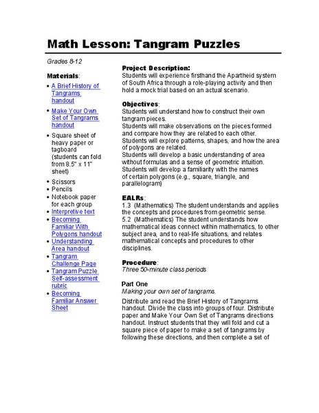 Tangram Puzzles Lesson Plan